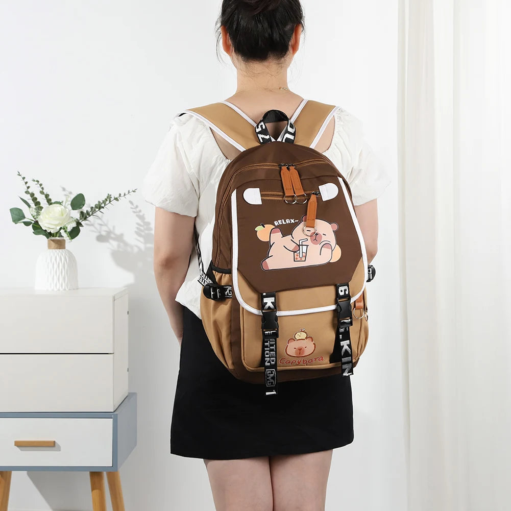 Capybara Lovers Laptop Zipper School Backpack