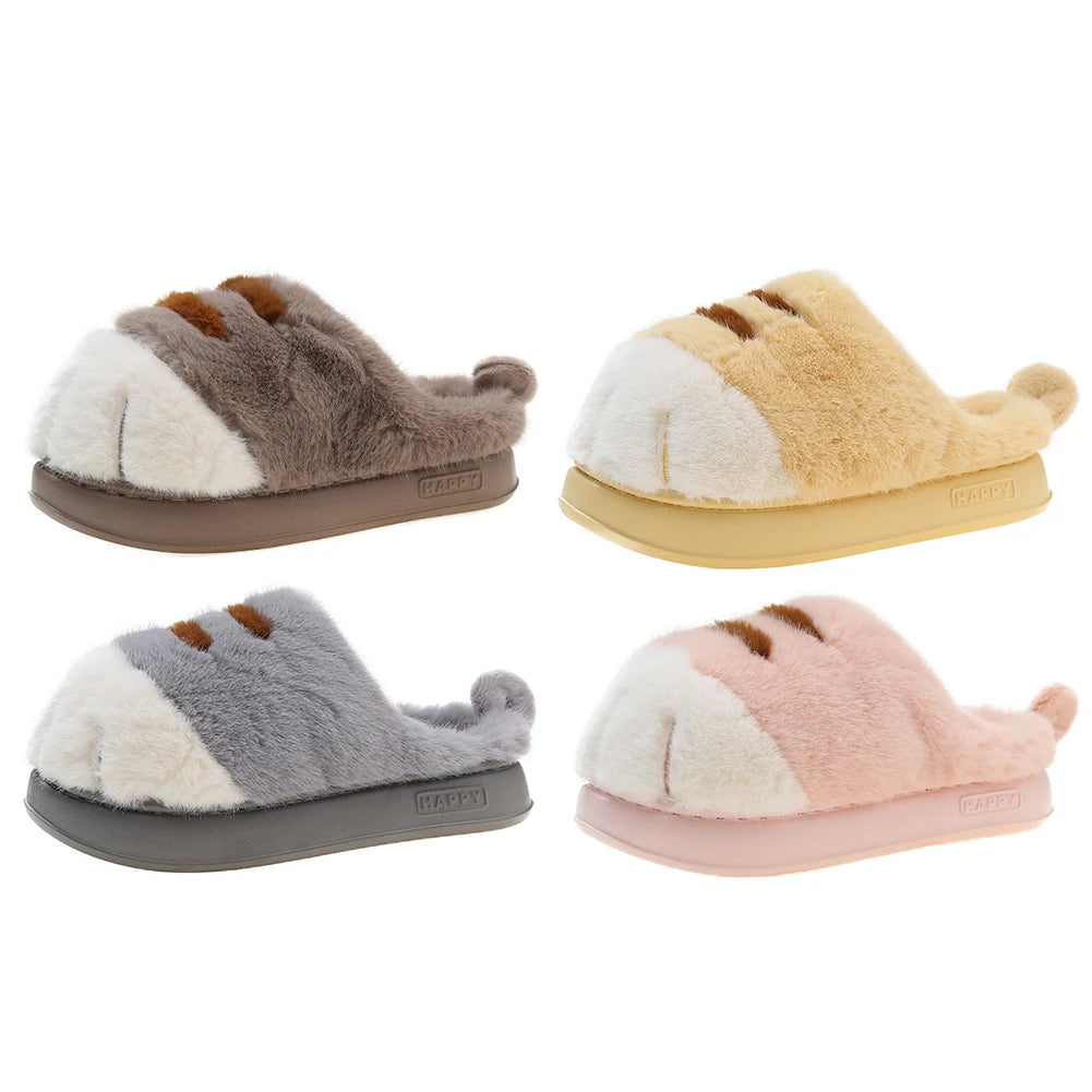 Furry Cat Paw Thermal Slippers for Couples