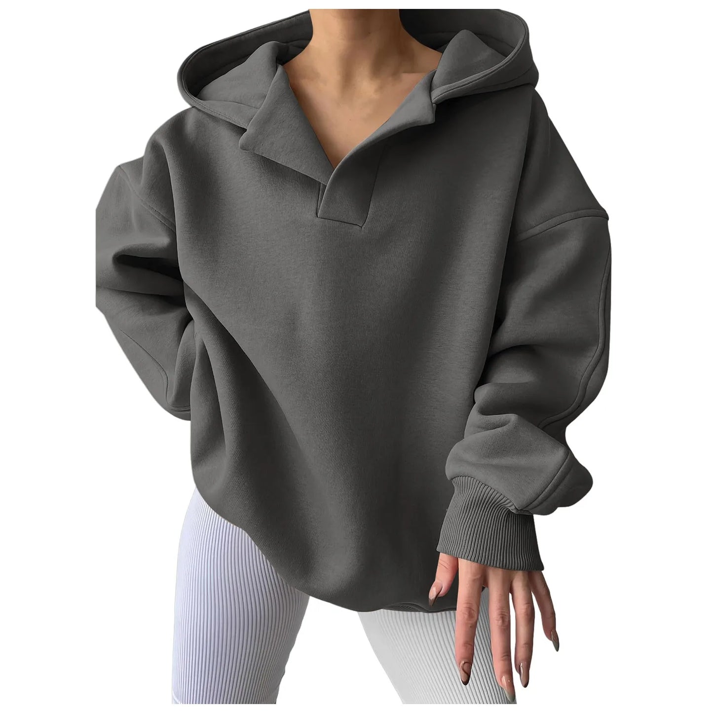 Women'S V Neck Oversized Hoodie With Pocket Fashion Trend Streetwear Classic Style Fleece Lined Sweatshirt Oversized Hoodie