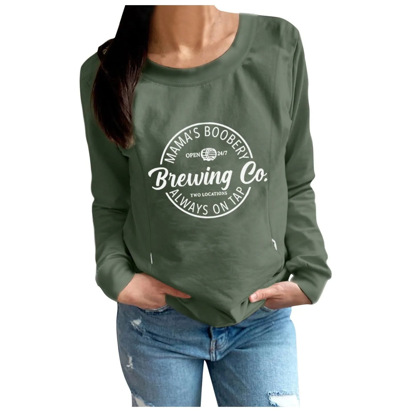 Letter Print Maternity Nursing Sweatshirt Women Comfort Friendly Zip Breastfeeding Pullover Tops Mama'S Boobery Sweater