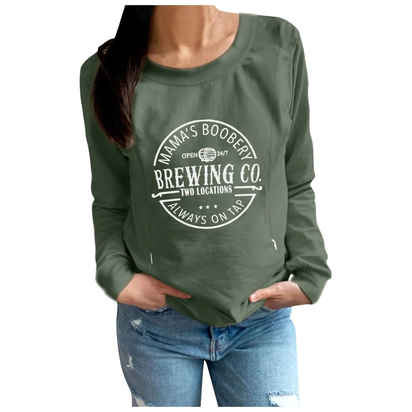 Letter Print Maternity Nursing Sweatshirt Women Comfort Friendly Zip Breastfeeding Pullover Tops Mama'S Boobery Sweater