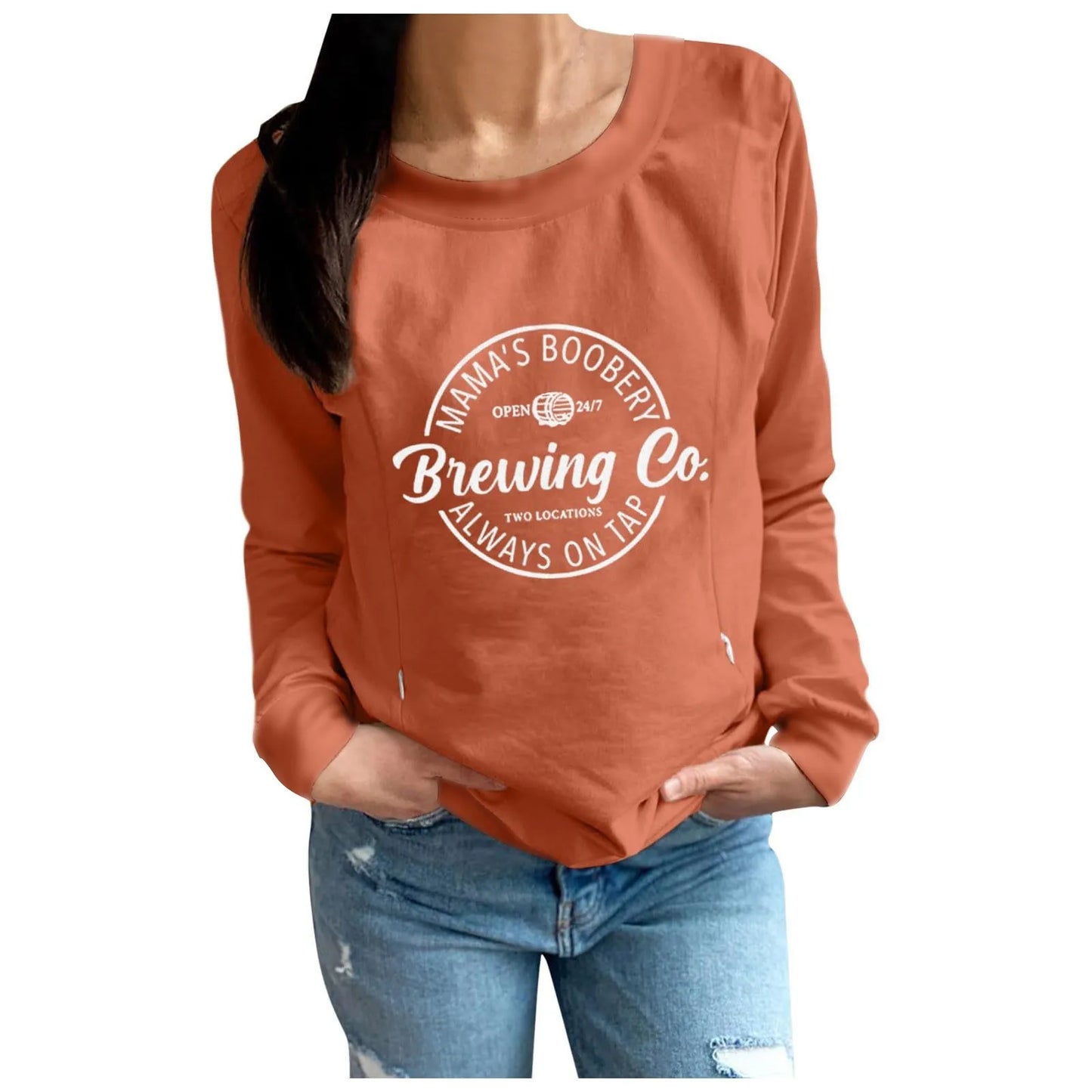 Letter Print Maternity Nursing Sweatshirt Women Comfort Friendly Zip Breastfeeding Pullover Tops Mama'S Boobery Sweater