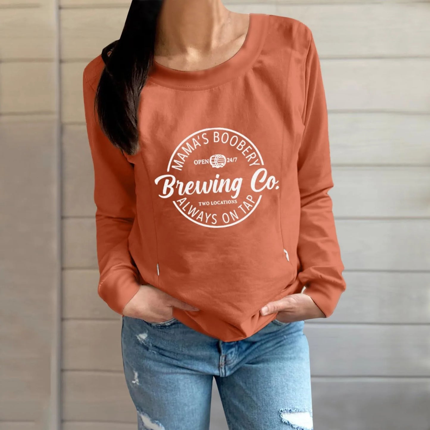 Letter Print Maternity Nursing Sweatshirt Women Comfort Friendly Zip Breastfeeding Pullover Tops Mama'S Boobery Sweater