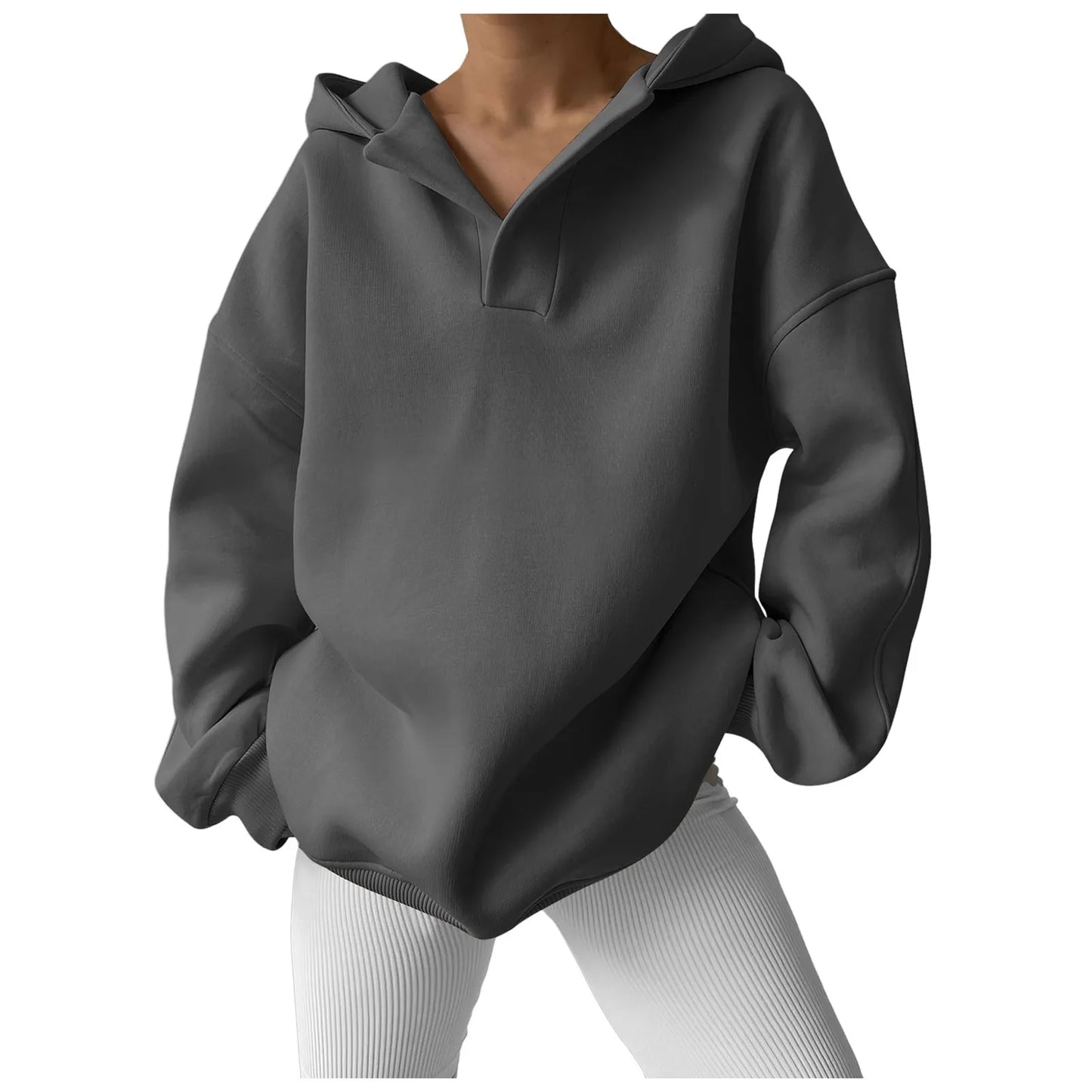 Women'S V Neck Oversized Hoodie With Pocket Fashion Trend Streetwear Classic Style Fleece Lined Sweatshirt Oversized Hoodie