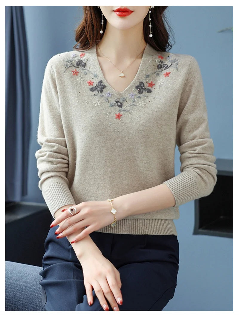 Casual Knitted Long-Sleeved Sweater Loose Bottom Pullovers