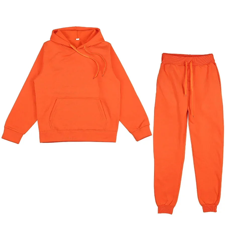 Casual Long Sleeve Hoody with Trousers Tracksuit Solid Color