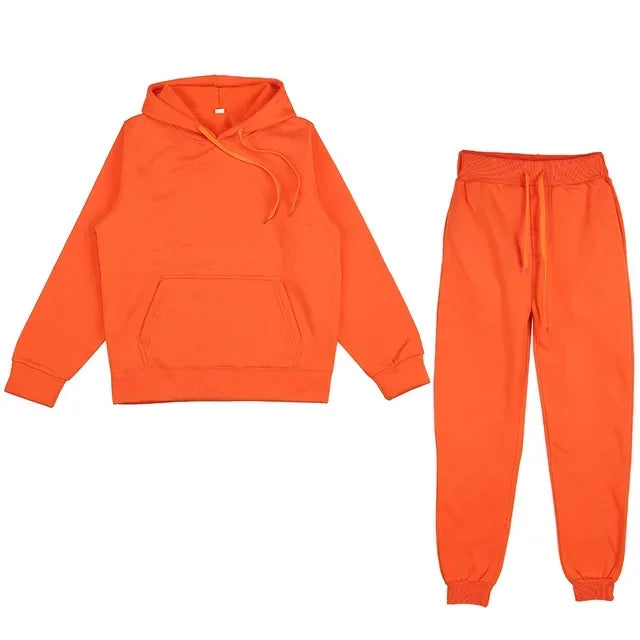 Casual Long Sleeve Hoody with Trousers Tracksuit Solid Color