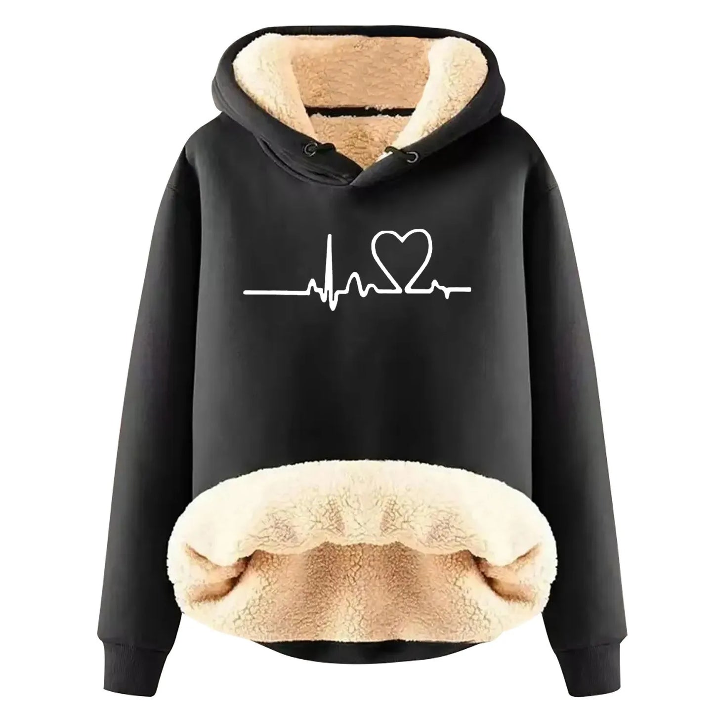 Padded Women's Plush | Love Heart Print Velvet Warm Hoody Sweatshirts