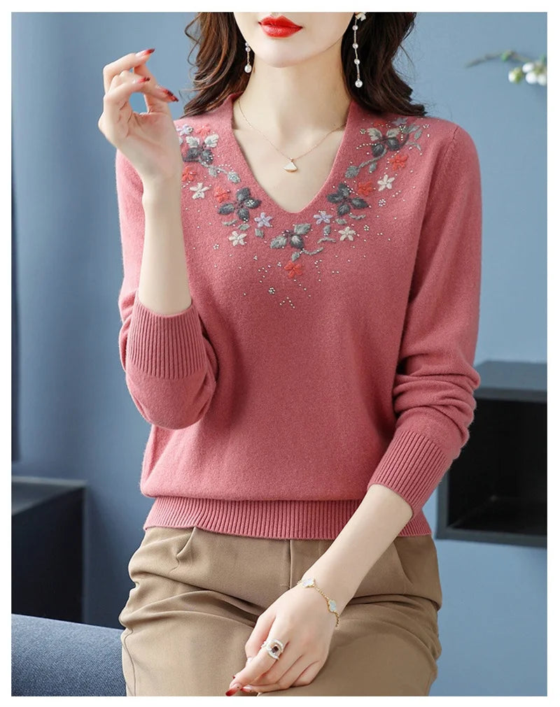 Casual Knitted Long-Sleeved Sweater Loose Bottom Pullovers