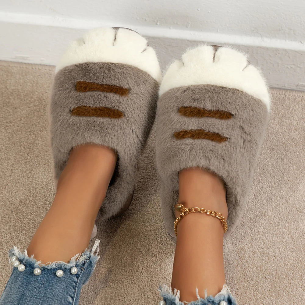 Furry Cat Paw Thermal Slippers for Couples