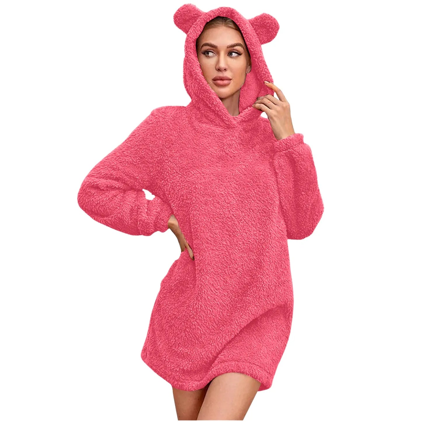 Women Winter Plush Hooded Sweatshirts Fashion Bear Ear Hoodie