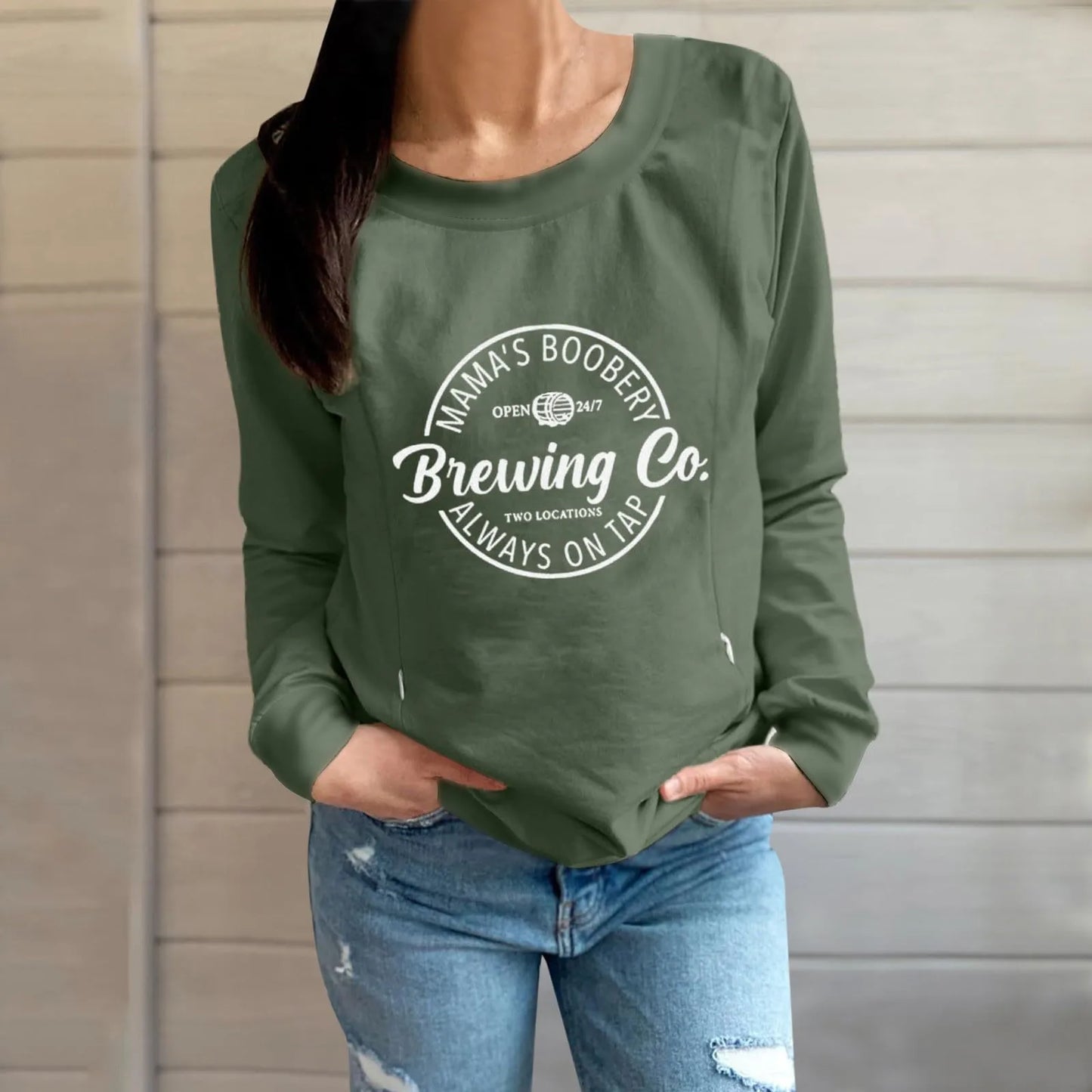 Letter Print Maternity Nursing Sweatshirt Women Comfort Friendly Zip Breastfeeding Pullover Tops Mama'S Boobery Sweater