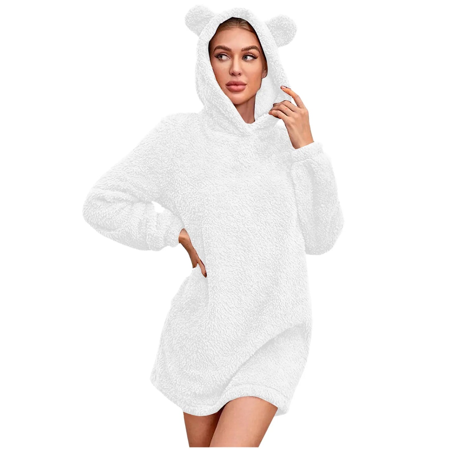 Women Winter Plush Hooded Sweatshirts Fashion Bear Ear Hoodie