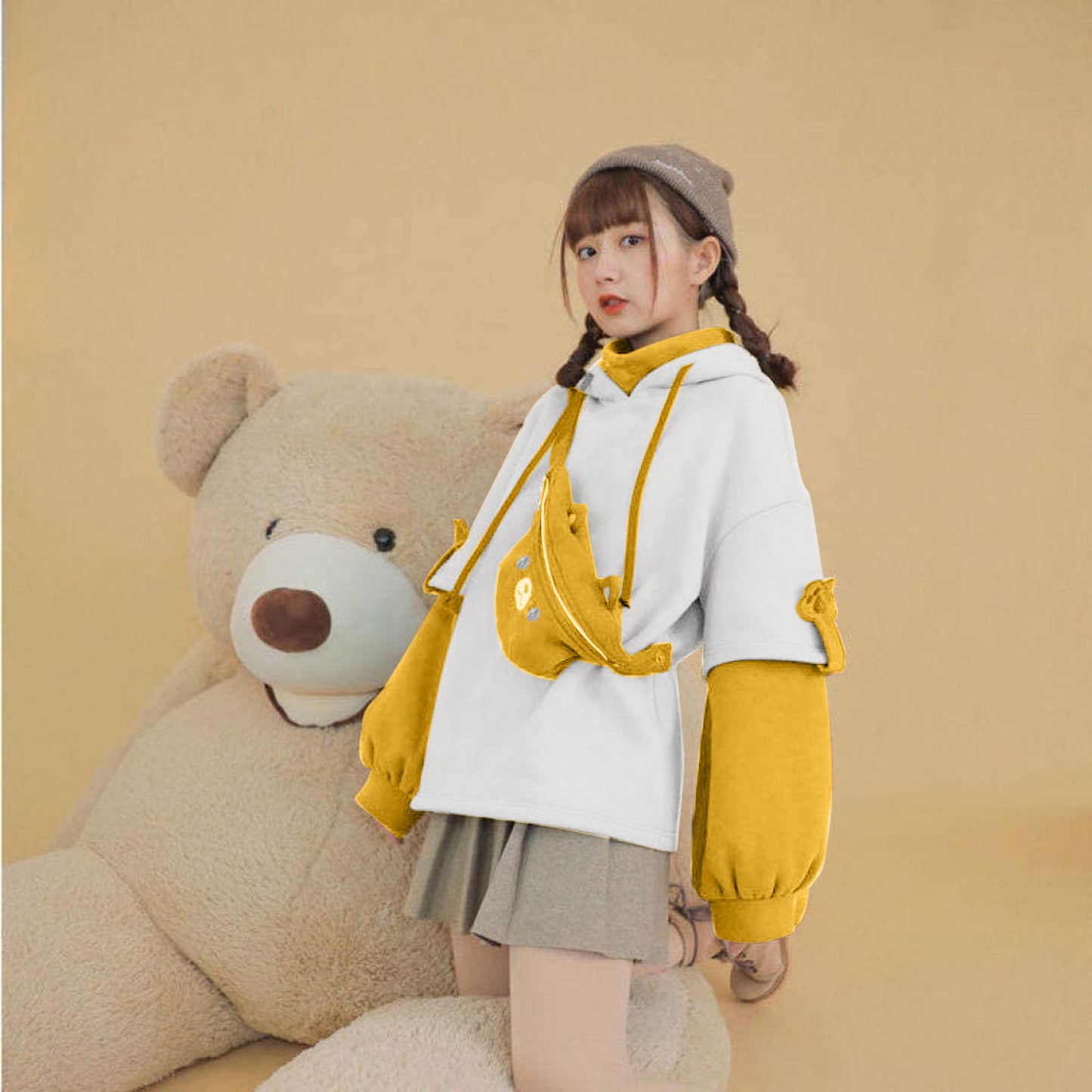 Kawaii Cute Oversize Hoodie With Bear Bag Womens Streetwear Aesthetic Hoodies