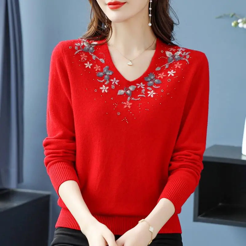 Casual Knitted Long-Sleeved Sweater Loose Bottom Pullovers