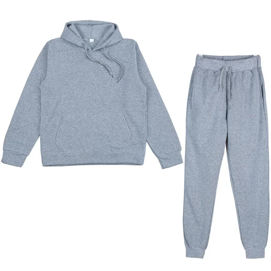 Casual Long Sleeve Hoody with Trousers Tracksuit Solid Color