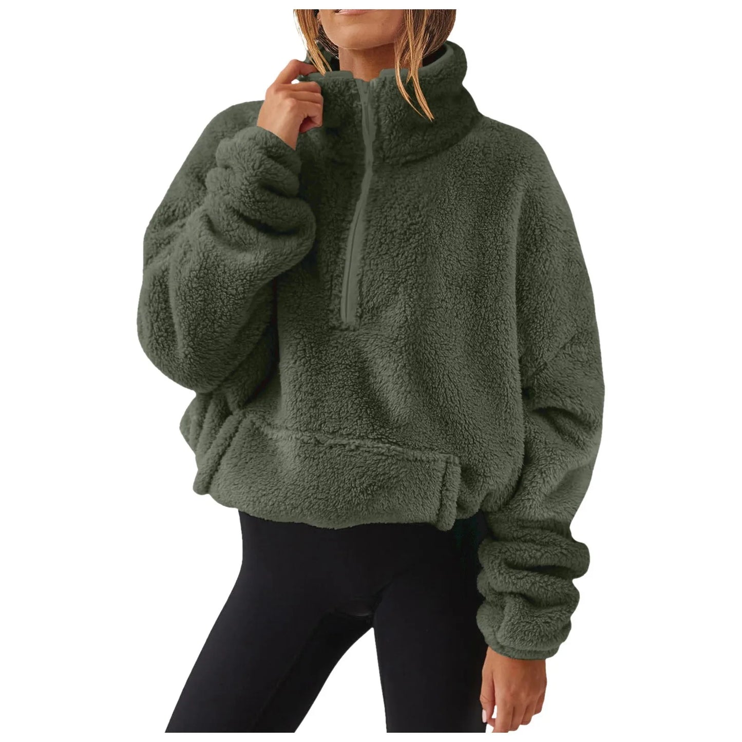 Fuzzy Quarter Zip Sweatshirt Women Trendy Casual Zipper Pullover Fleece Sweatshirts Long Sleeve Winter Outfits Cute Fashion