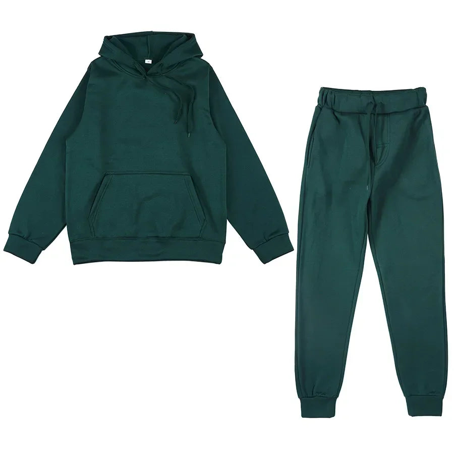 Casual Long Sleeve Hoody with Trousers Tracksuit Solid Color