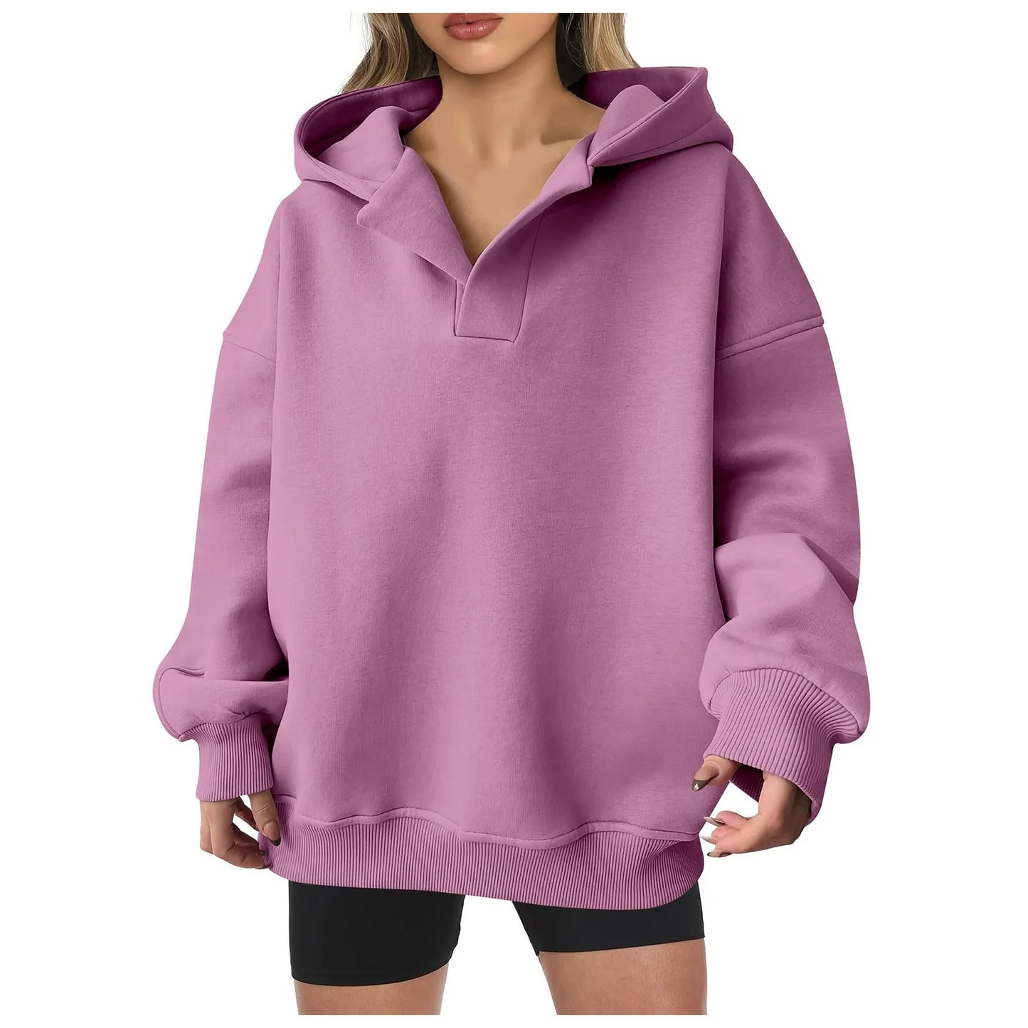 Women'S V Neck Oversized Hoodie With Pocket Fashion Trend Streetwear Classic Style Fleece Lined Sweatshirt Oversized Hoodie