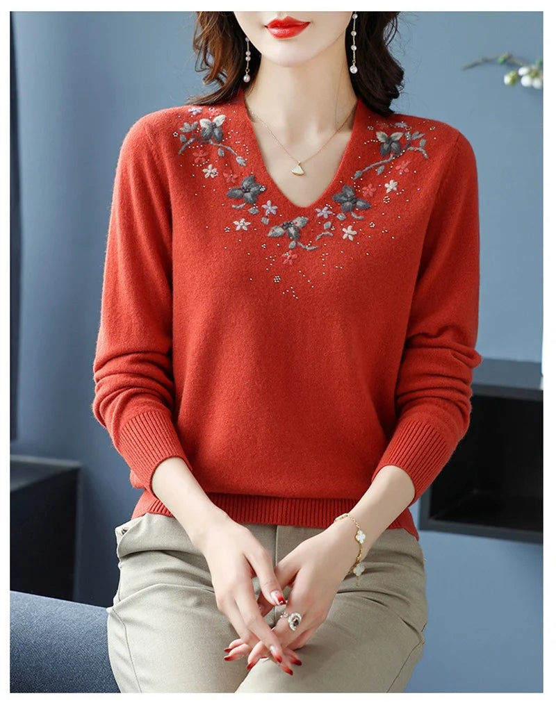 Casual Knitted Long-Sleeved Sweater Loose Bottom Pullovers