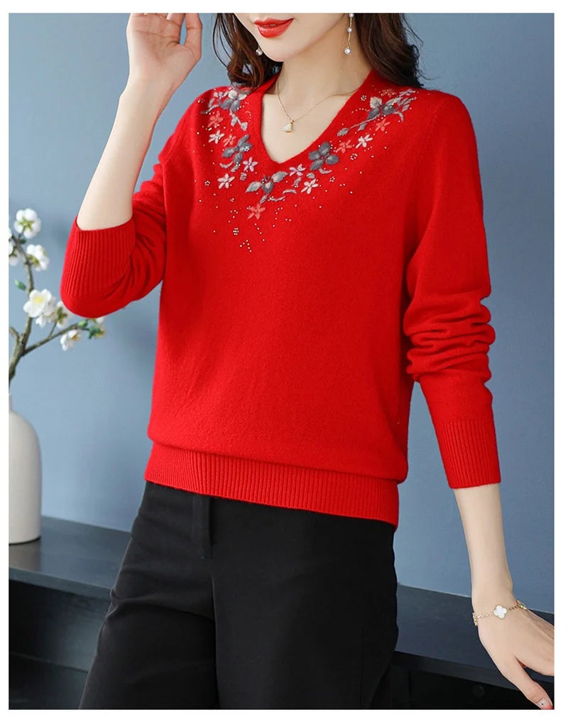 Casual Knitted Long-Sleeved Sweater Loose Bottom Pullovers