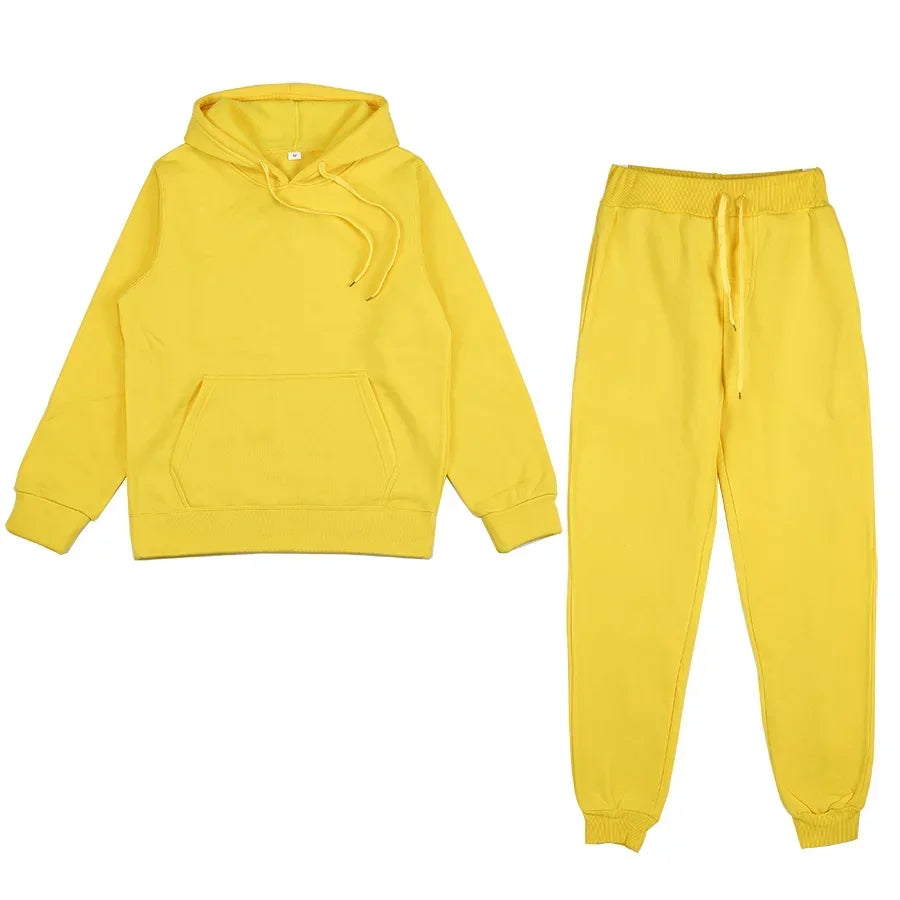 Casual Long Sleeve Hoody with Trousers Tracksuit Solid Color