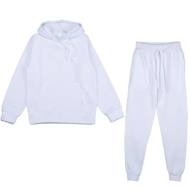 Casual Long Sleeve Hoody with Trousers Tracksuit Solid Color