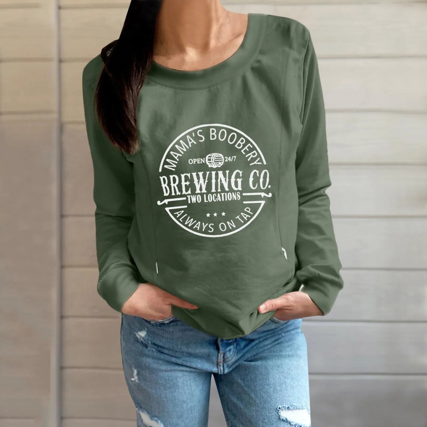 Letter Print Maternity Nursing Sweatshirt Women Comfort Friendly Zip Breastfeeding Pullover Tops Mama'S Boobery Sweater