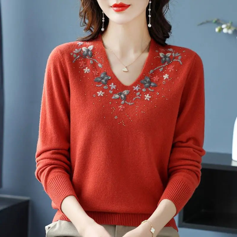 Casual Knitted Long-Sleeved Sweater Loose Bottom Pullovers