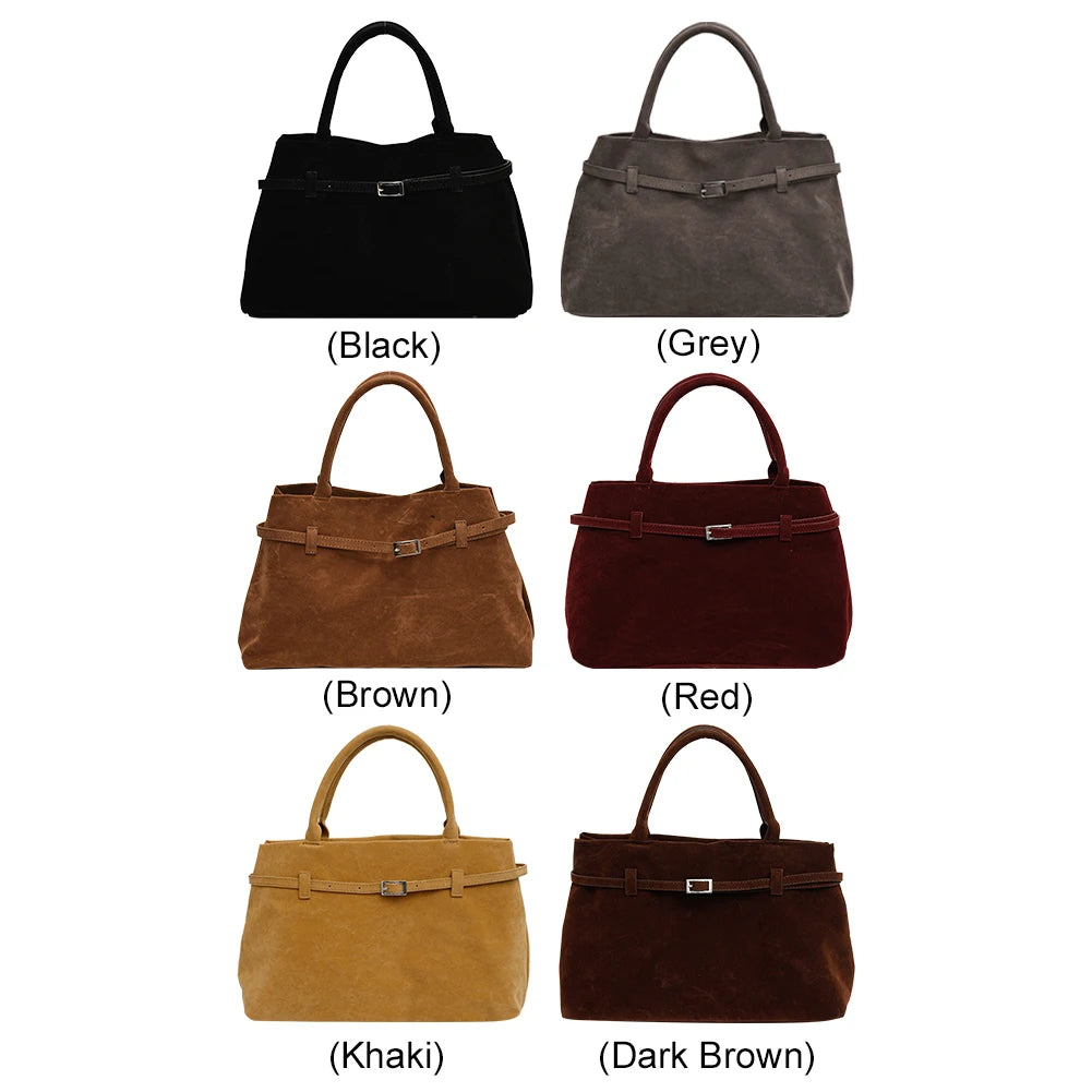 Buckle Decorative Design Faux Suede Handbag Women Shoulder Casual Tote Crossbody Bag Large Capacity Fashion Classic Versatile