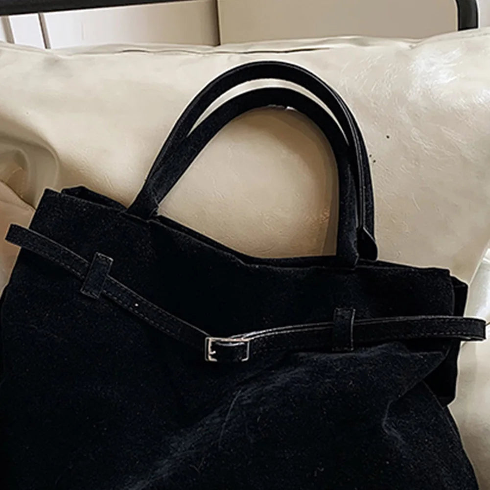 Buckle Decorative Design Faux Suede Handbag Women Shoulder Casual Tote Crossbody Bag Large Capacity Fashion Classic Versatile