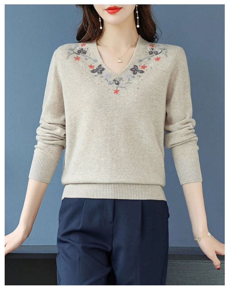 Casual Knitted Long-Sleeved Sweater Loose Bottom Pullovers