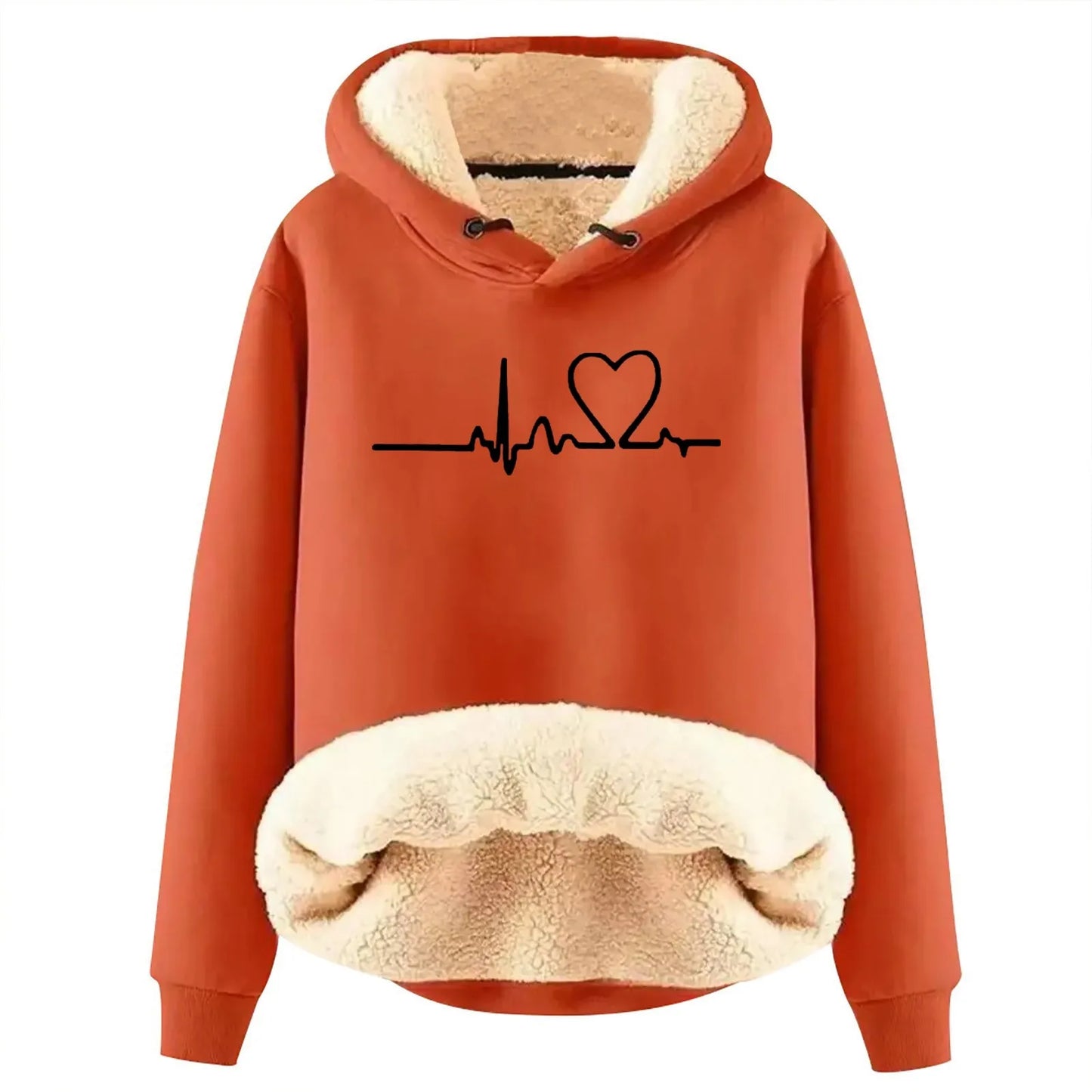 Padded Women's Plush | Love Heart Print Velvet Warm Hoody Sweatshirts