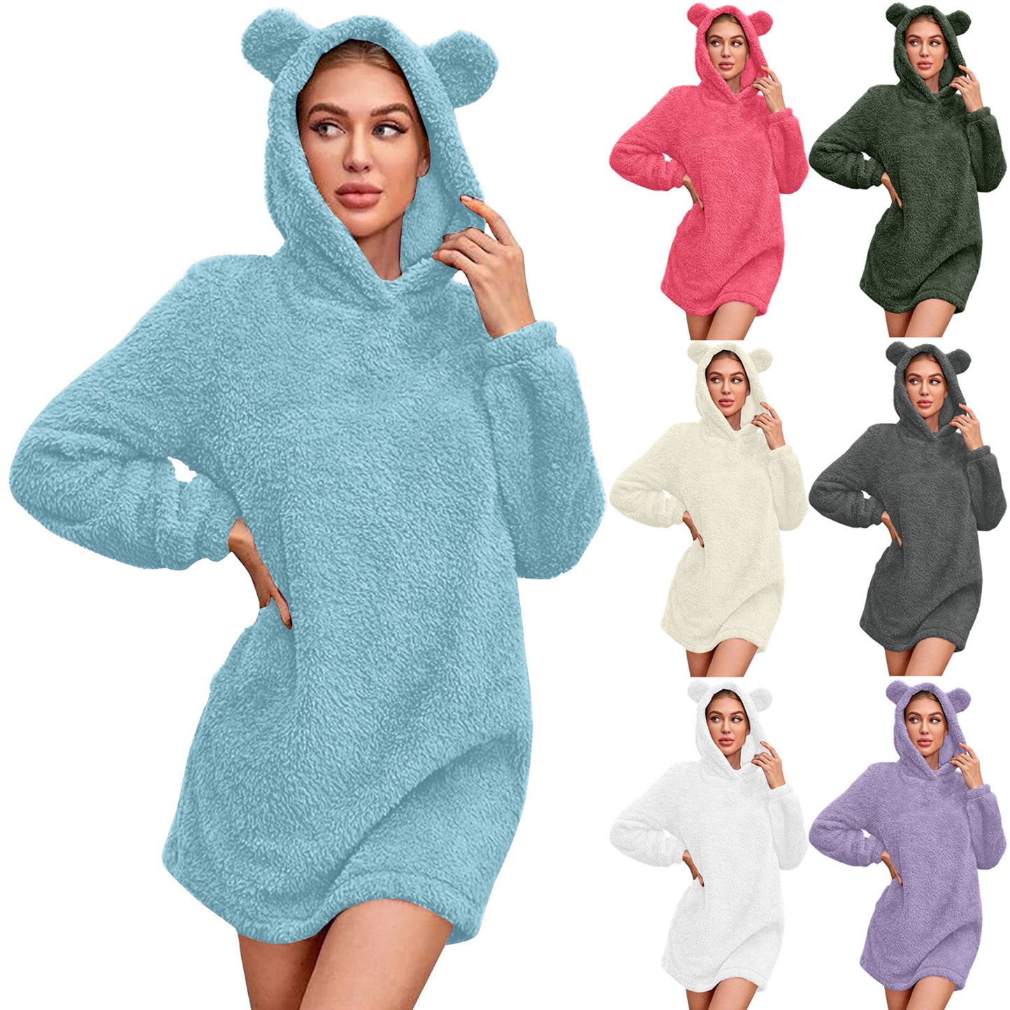 Women Winter Plush Hooded Sweatshirts Fashion Bear Ear Hoodie