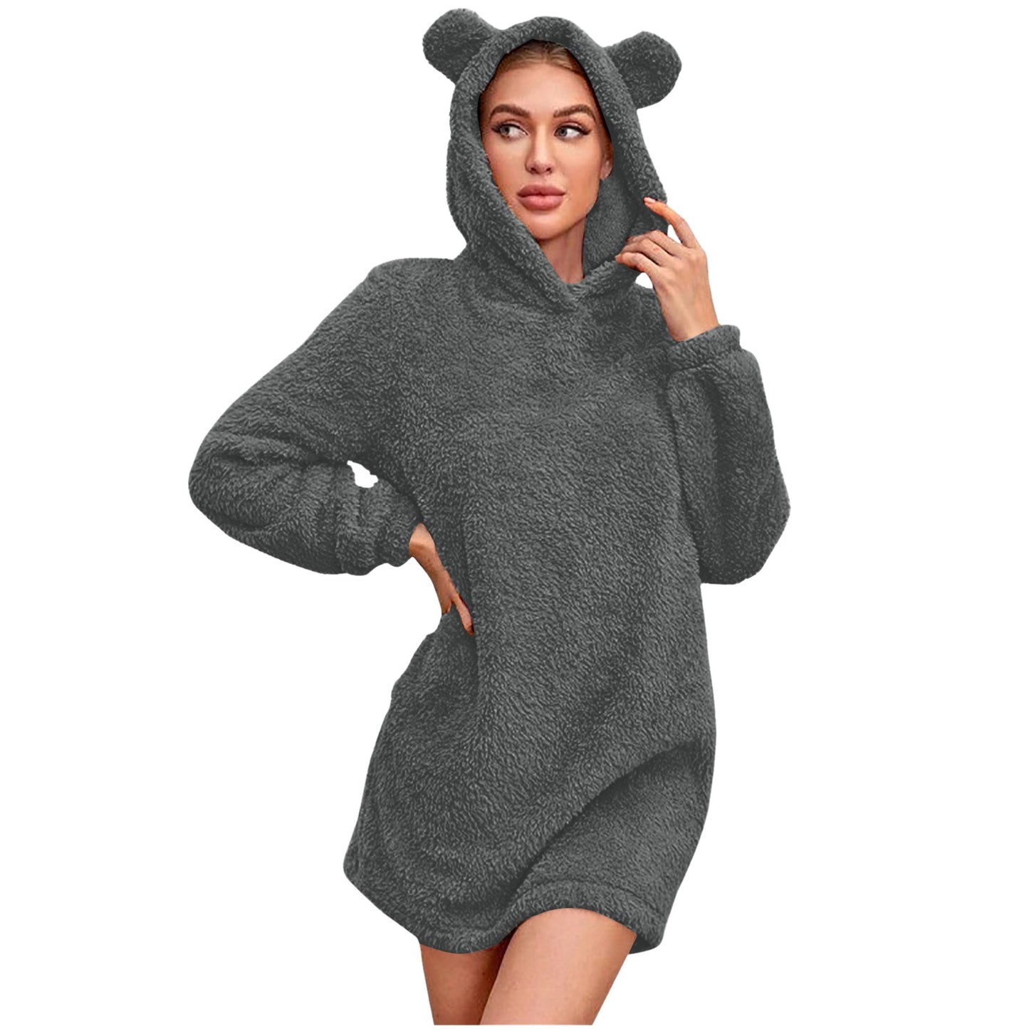 Women Winter Plush Hooded Sweatshirts Fashion Bear Ear Hoodie