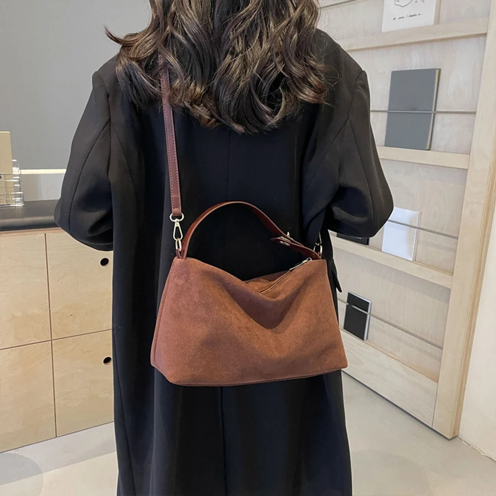 Zipper Faux Suede Pillow Shoulder and Crossbody Bags Simple Solid High Quality Handbags for Women 2024 Fashion Classic Versatile