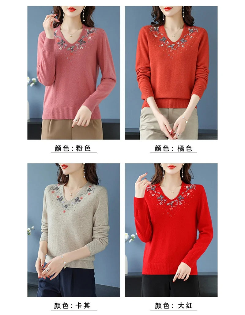 Casual Knitted Long-Sleeved Sweater Loose Bottom Pullovers