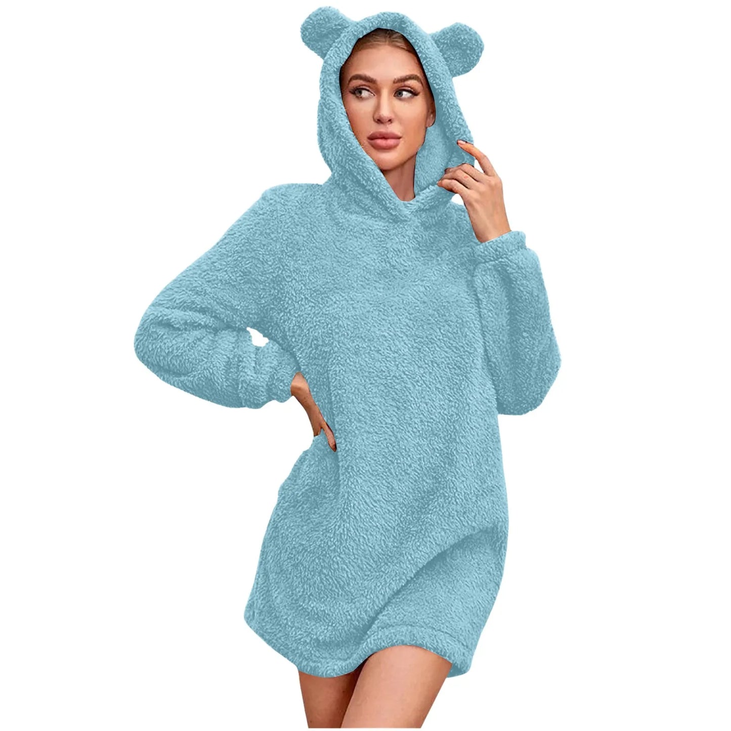 Women Winter Plush Hooded Sweatshirts Fashion Bear Ear Hoodie