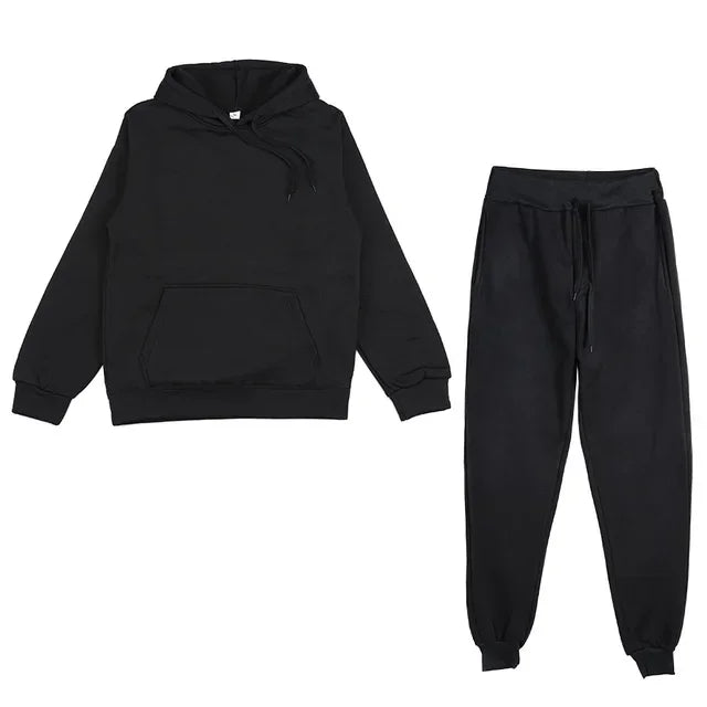 Casual Long Sleeve Hoody with Trousers Tracksuit Solid Color