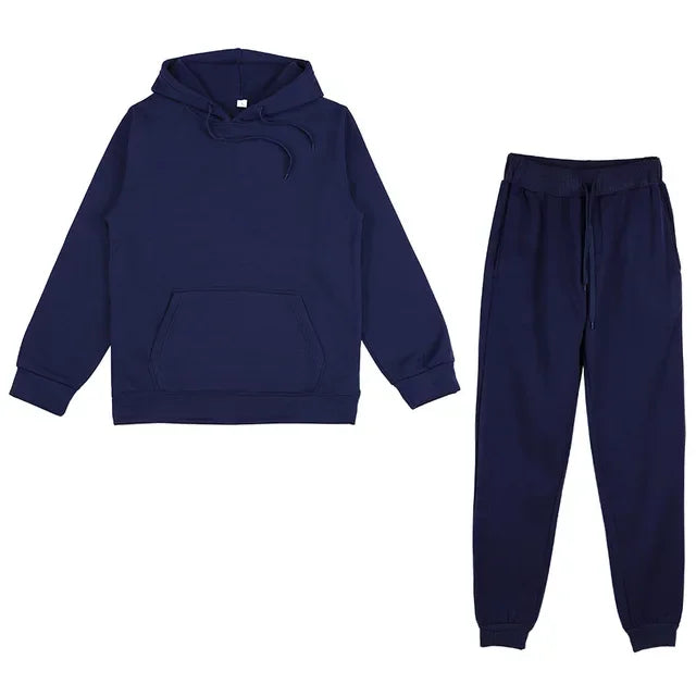 Casual Long Sleeve Hoody with Trousers Tracksuit Solid Color