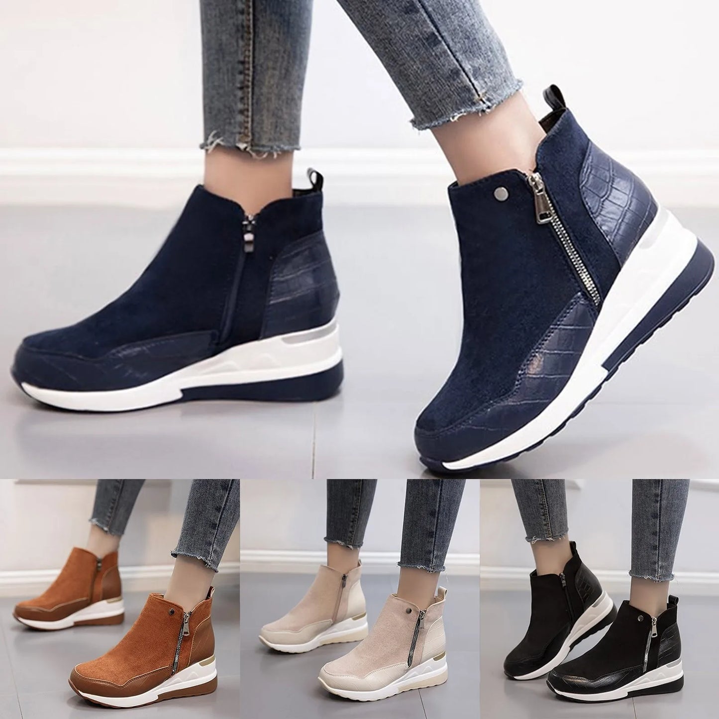 Thick Bottom Wedge Heel Casual Ankle Boots Fashionable