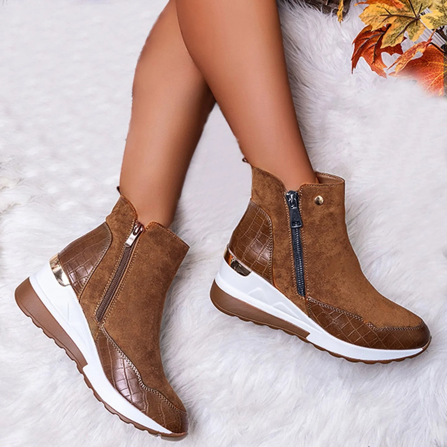 Thick Bottom Wedge Heel Casual Ankle Boots Fashionable