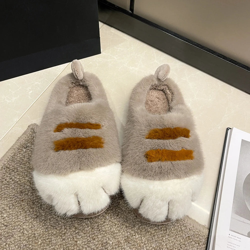 Furry Cat Paw Thermal Slippers for Couples