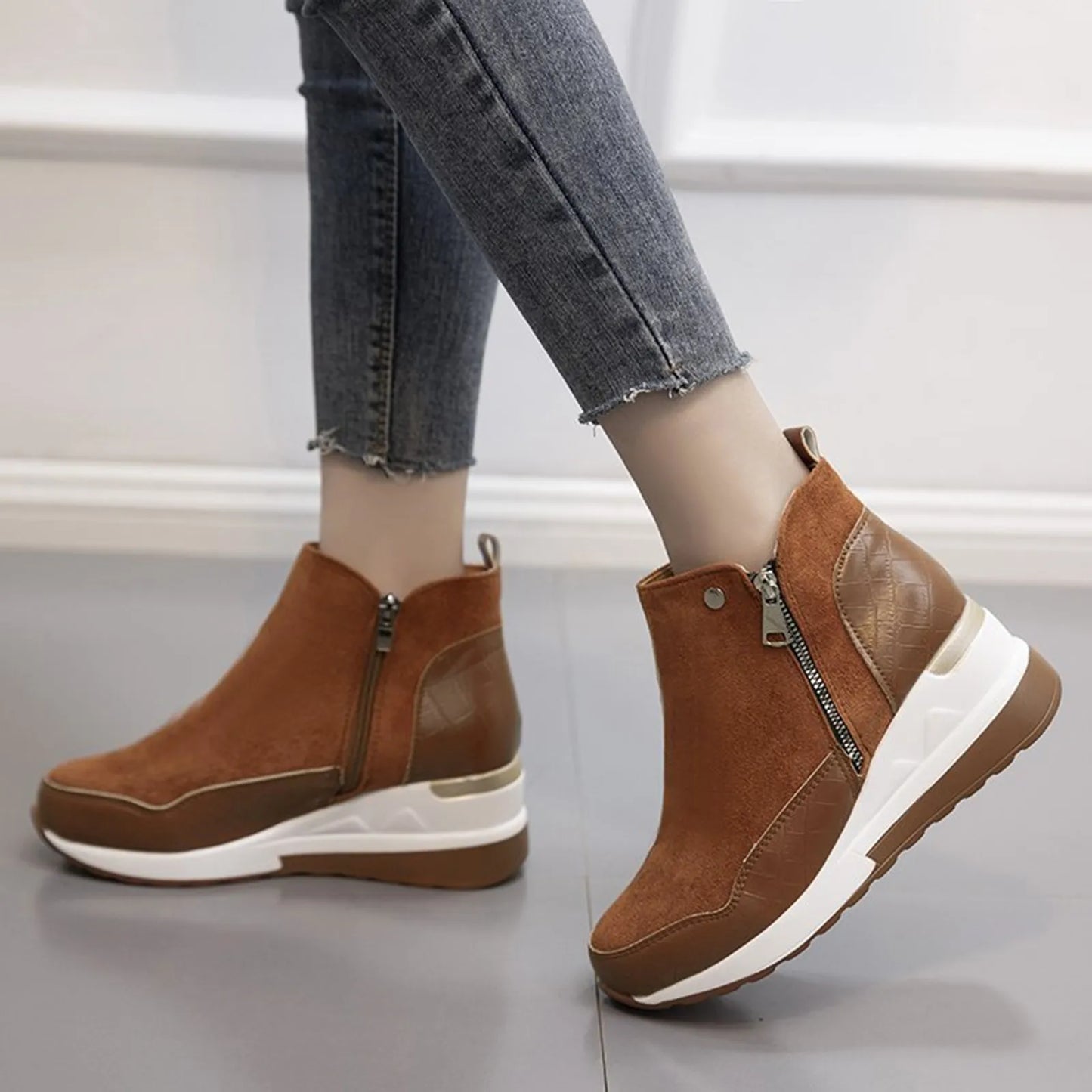 Thick Bottom Wedge Heel Casual Ankle Boots Fashionable