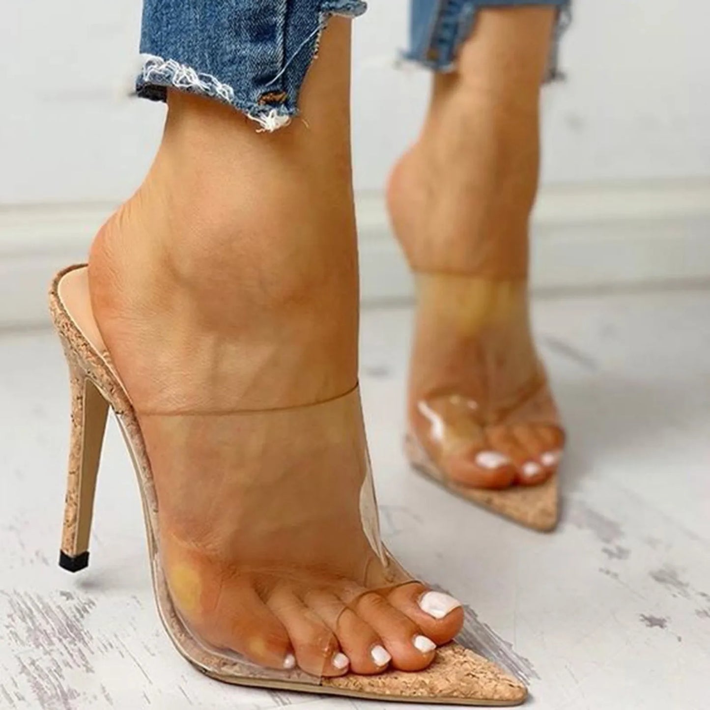 Ultra High Heels Sexy Transparent Stiletto Pointed Toe Sandals