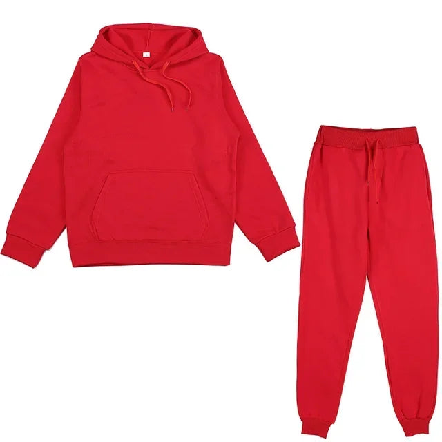 Casual Long Sleeve Hoody with Trousers Tracksuit Solid Color