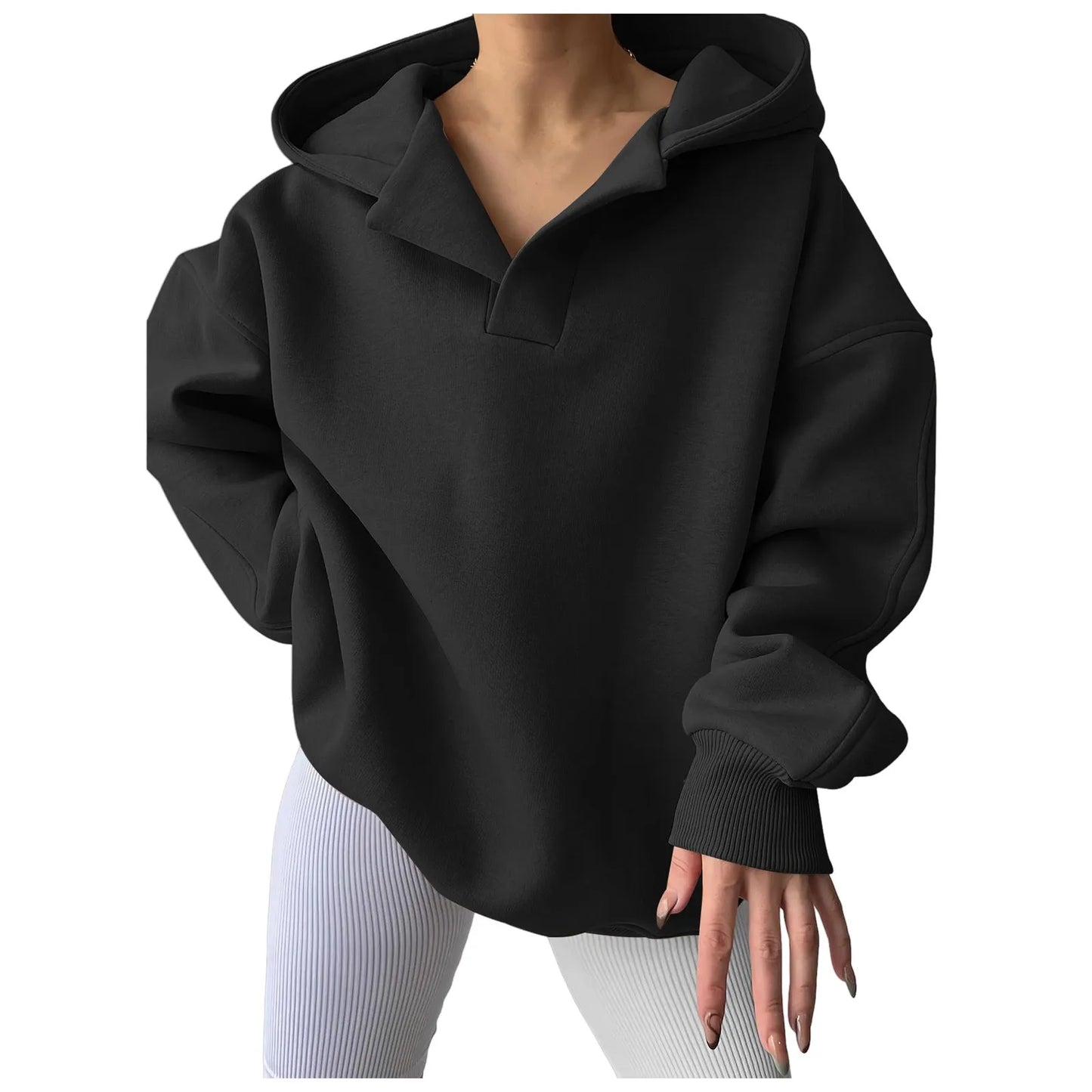 Women'S V Neck Oversized Hoodie With Pocket Fashion Trend Streetwear Classic Style Fleece Lined Sweatshirt Oversized Hoodie