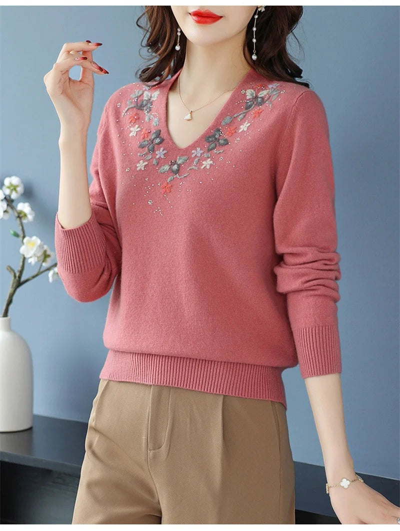 Casual Knitted Long-Sleeved Sweater Loose Bottom Pullovers