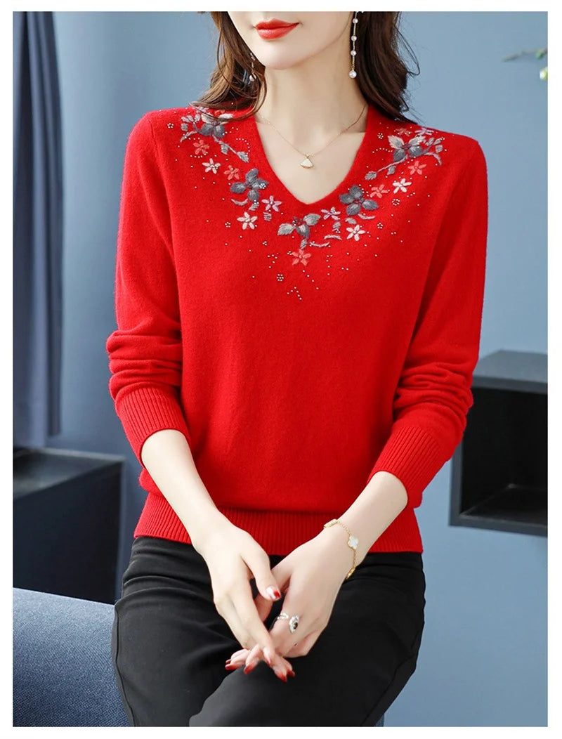 Casual Knitted Long-Sleeved Sweater Loose Bottom Pullovers