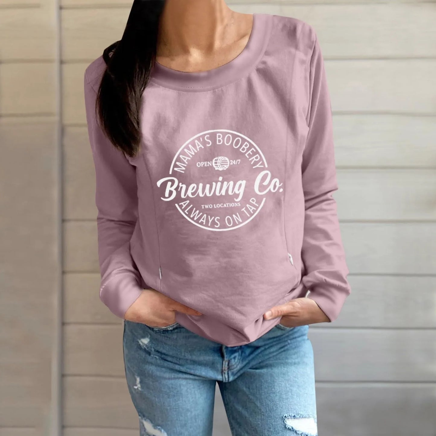 Letter Print Maternity Nursing Sweatshirt Women Comfort Friendly Zip Breastfeeding Pullover Tops Mama'S Boobery Sweater